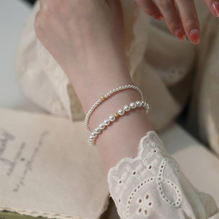 Sterling Silver Freshwater Pearl Bracelet, Round Millet Bead Bracelet