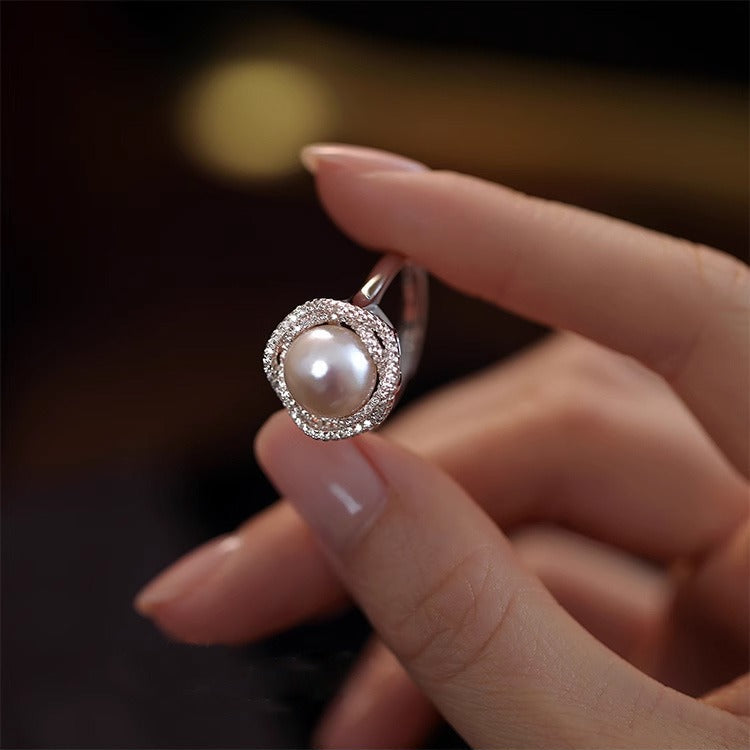 Natural Freshwater Pearl Rose Shape Ring Pearl Size 10mm
