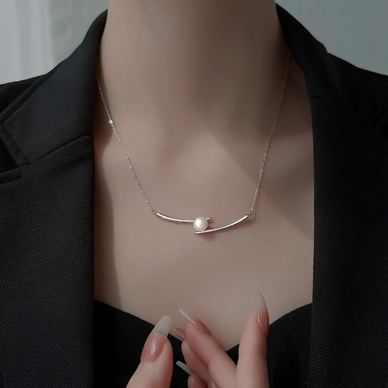 925 Sterling Silver Freshwater Pearl Necklace Collarbone Chain