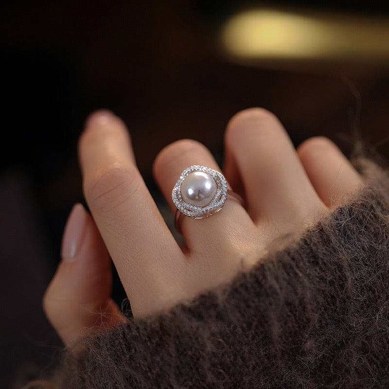 Natural Freshwater Pearl Rose Shape Ring Pearl Size 10mm