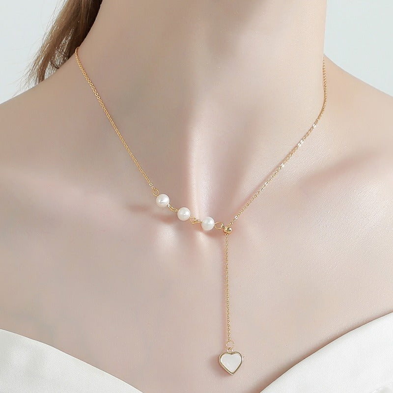 14K Gold Natural Freshwater Pearl Necklace, Shell Pendant