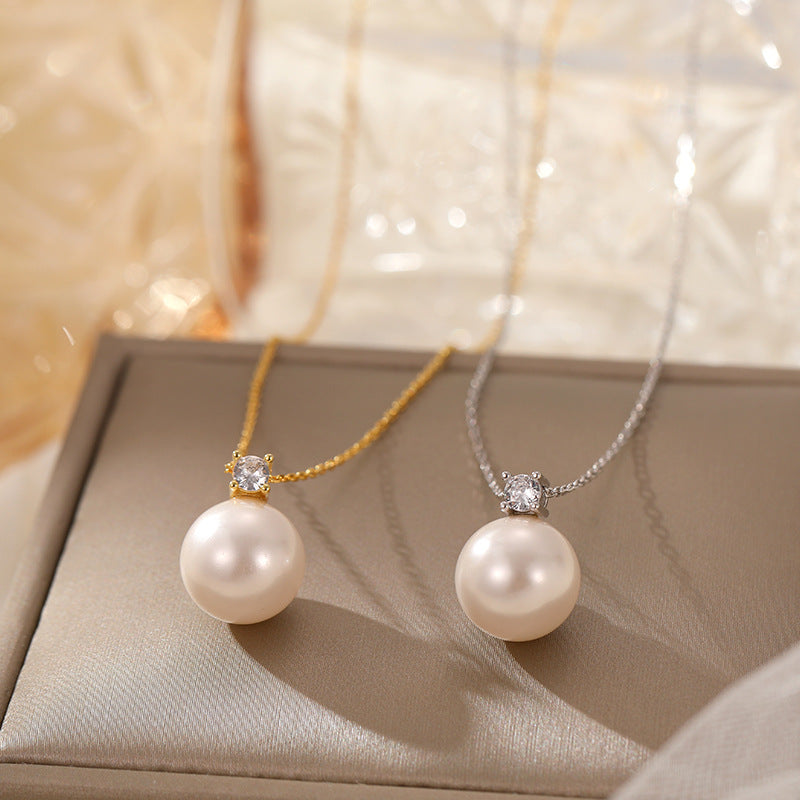 S925 Pure Silver Single Pearl Necklace, Collar Necklace