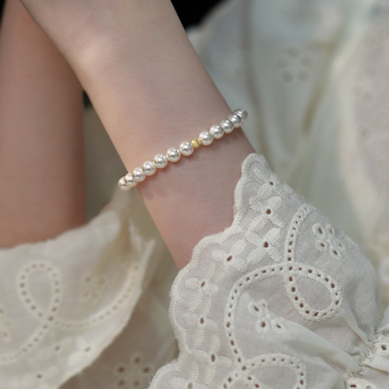 Sterling Silver Freshwater Pearl Bracelet, Round Millet Bead Bracelet