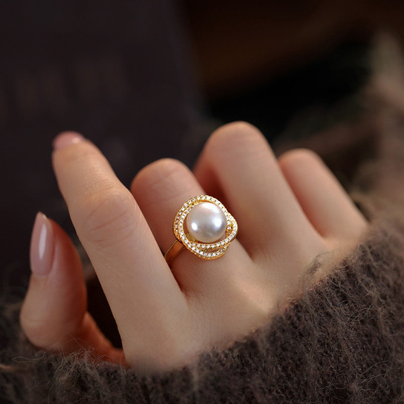 Natural Freshwater Pearl Rose Shape Ring Pearl Size 10mm