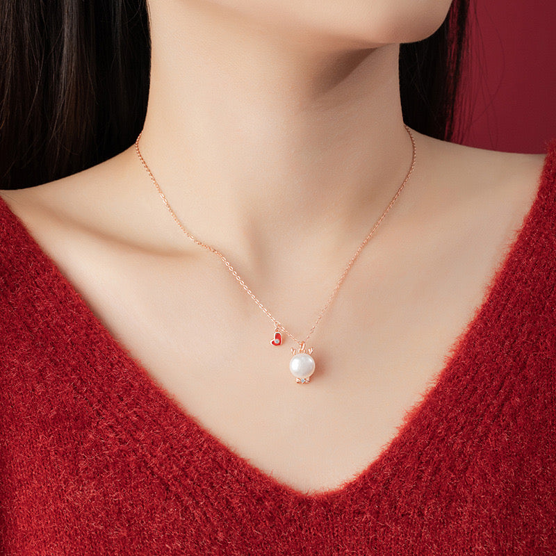 Sterling Silver Natural Freshwater Pearl Necklace Bow Collarbone Chain