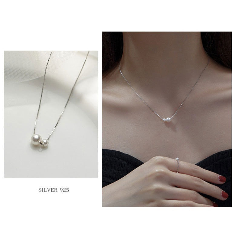 925 Pure Silver Pearl Necklace, High-end Collar Chain