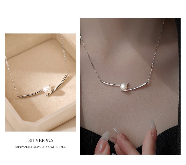 925 Sterling Silver Freshwater Pearl Necklace Collarbone Chain