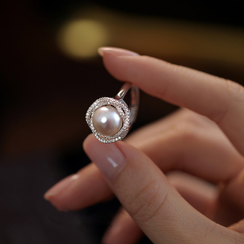 Natural Freshwater Pearl Rose Shape Ring Pearl Size 10mm