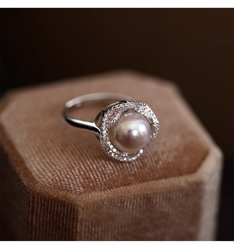 Natural Freshwater Pearl Rose Shape Ring Pearl Size 10mm