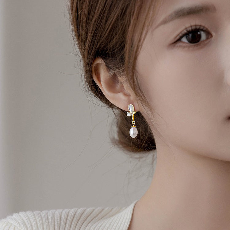 Natural Freshwater Pearl Pure Silver Earrings, Butterfly Shape