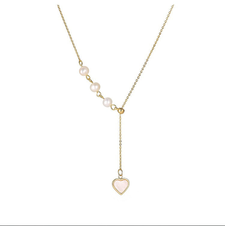 14K Gold Natural Freshwater Pearl Necklace, Shell Pendant