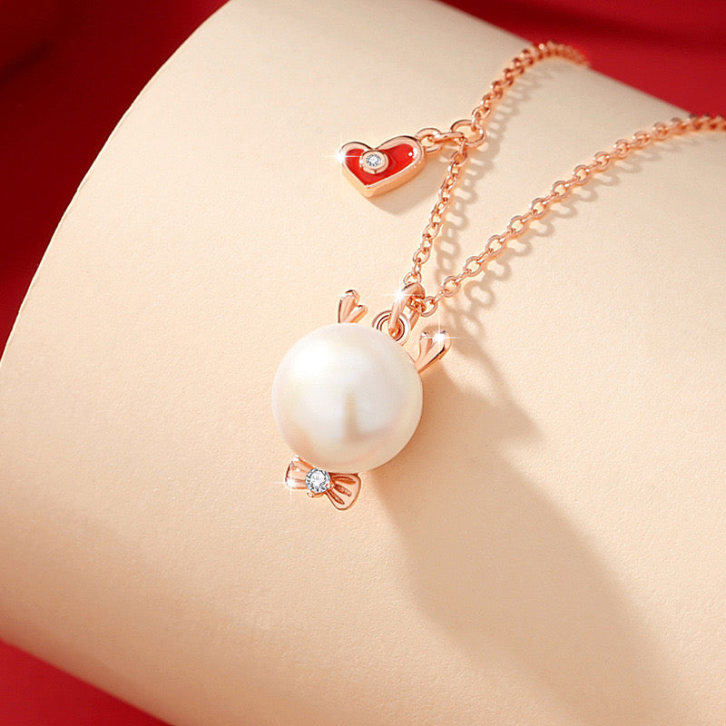 Sterling Silver Natural Freshwater Pearl Necklace Bow Collarbone Chain