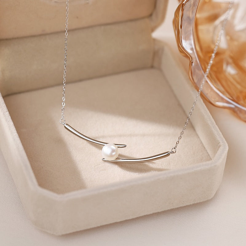 925 Sterling Silver Freshwater Pearl Necklace Collarbone Chain