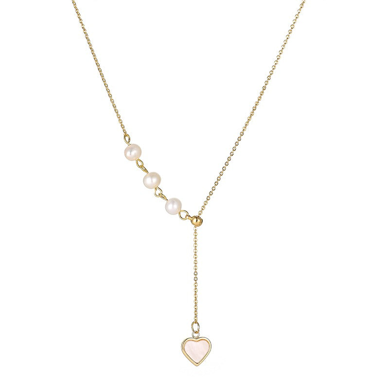 14K Gold Natural Freshwater Pearl Necklace, Shell Pendant