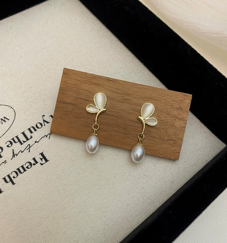 Natural Freshwater Pearl Pure Silver Earrings, Butterfly Shape