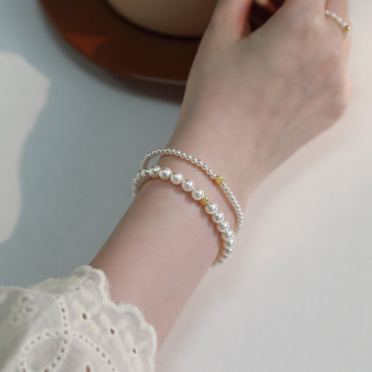 Sterling Silver Freshwater Pearl Bracelet, Round Millet Bead Bracelet
