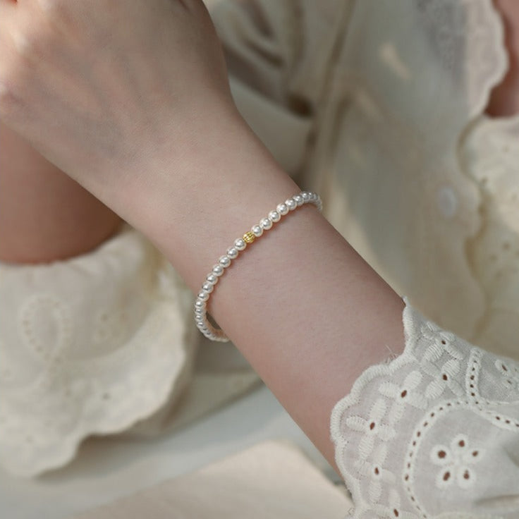 Sterling Silver Freshwater Pearl Bracelet, Round Millet Bead Bracelet