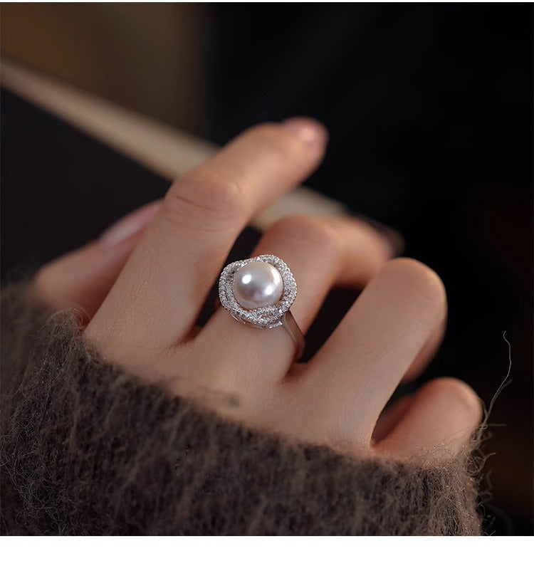 Natural Freshwater Pearl Rose Shape Ring Pearl Size 10mm