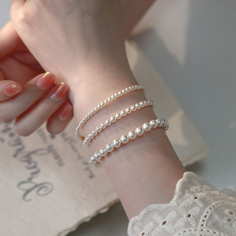 Sterling Silver Freshwater Pearl Bracelet, Round Millet Bead Bracelet