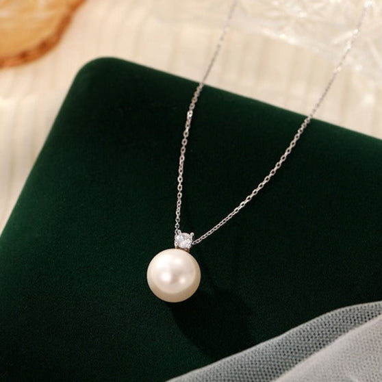 S925 Pure Silver Single Pearl Necklace, Collar Necklace