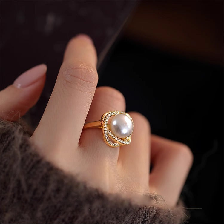 Natural Freshwater Pearl Rose Shape Ring Pearl Size 10mm