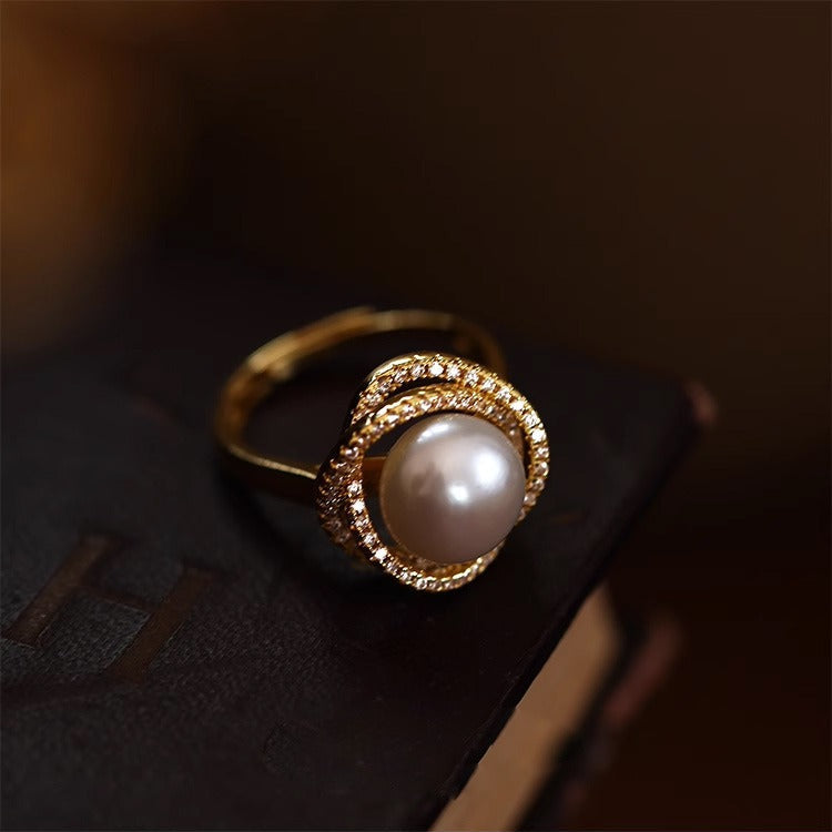 Natural Freshwater Pearl Rose Shape Ring Pearl Size 10mm
