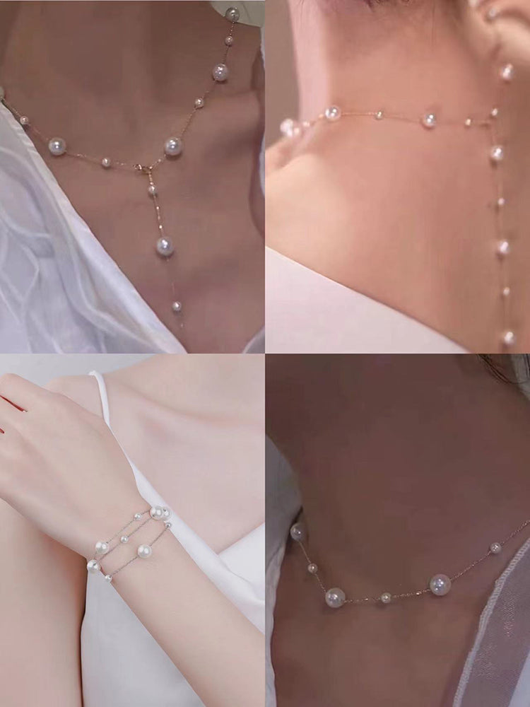 925 Pure Silver Starry Sky Natural Freshwater Pearl Necklace Sweater Chain