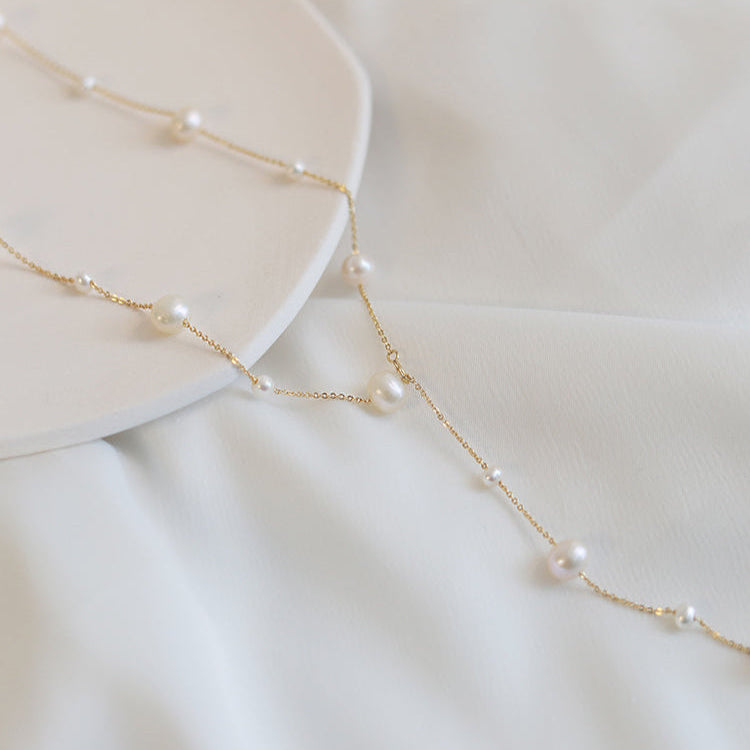 925 Pure Silver Starry Sky Natural Freshwater Pearl Necklace Sweater Chain