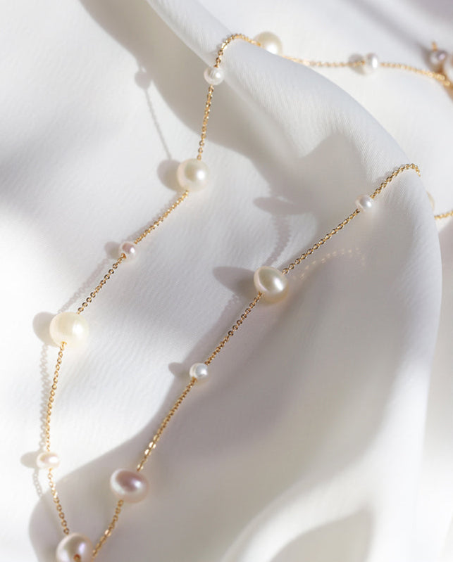 925 Pure Silver Starry Sky Natural Freshwater Pearl Necklace Sweater Chain