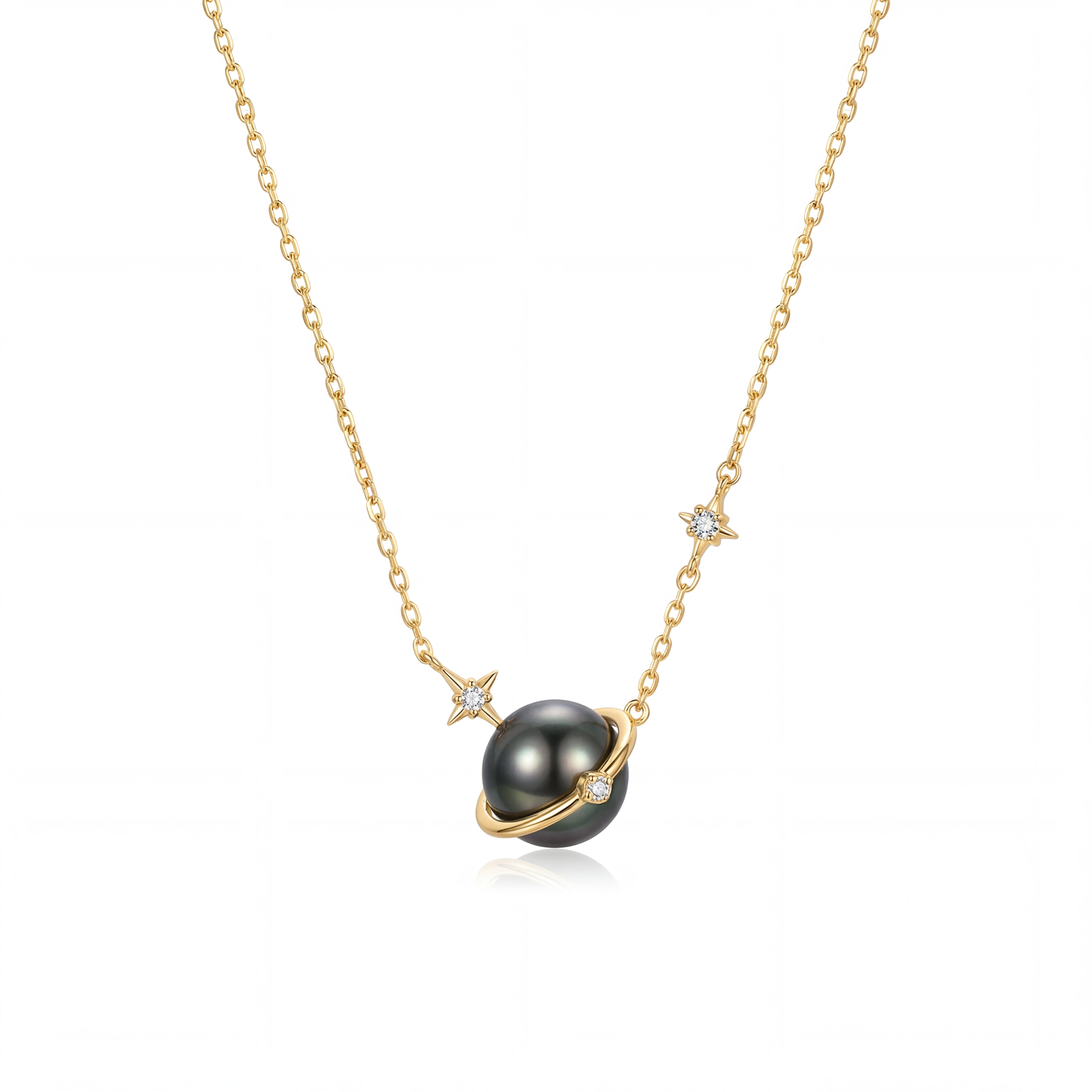 Handmade Tahitian Pearl Planet Necklace - Celestial Star Pendant