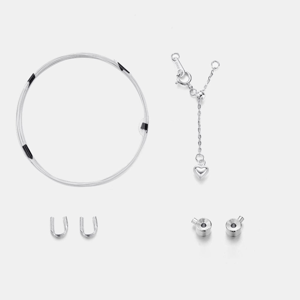 925 Pure Silver Pearl Jewelry DIY Material Kit, Handcrafted Bracelet Necklace Bead Stringing Special Rope and Buckle Accessories