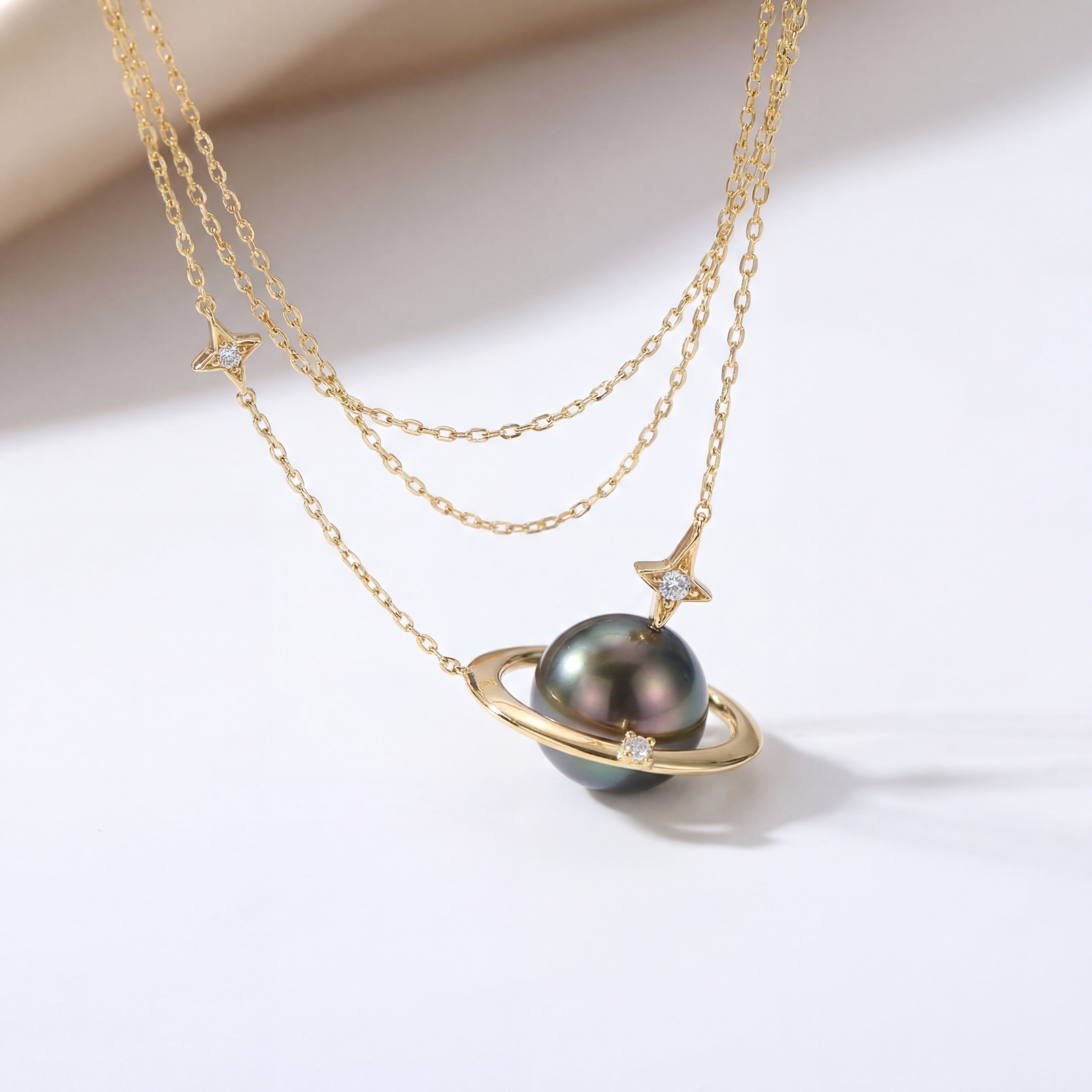 Handmade Tahitian Pearl Planet Necklace - Celestial Star Pendant