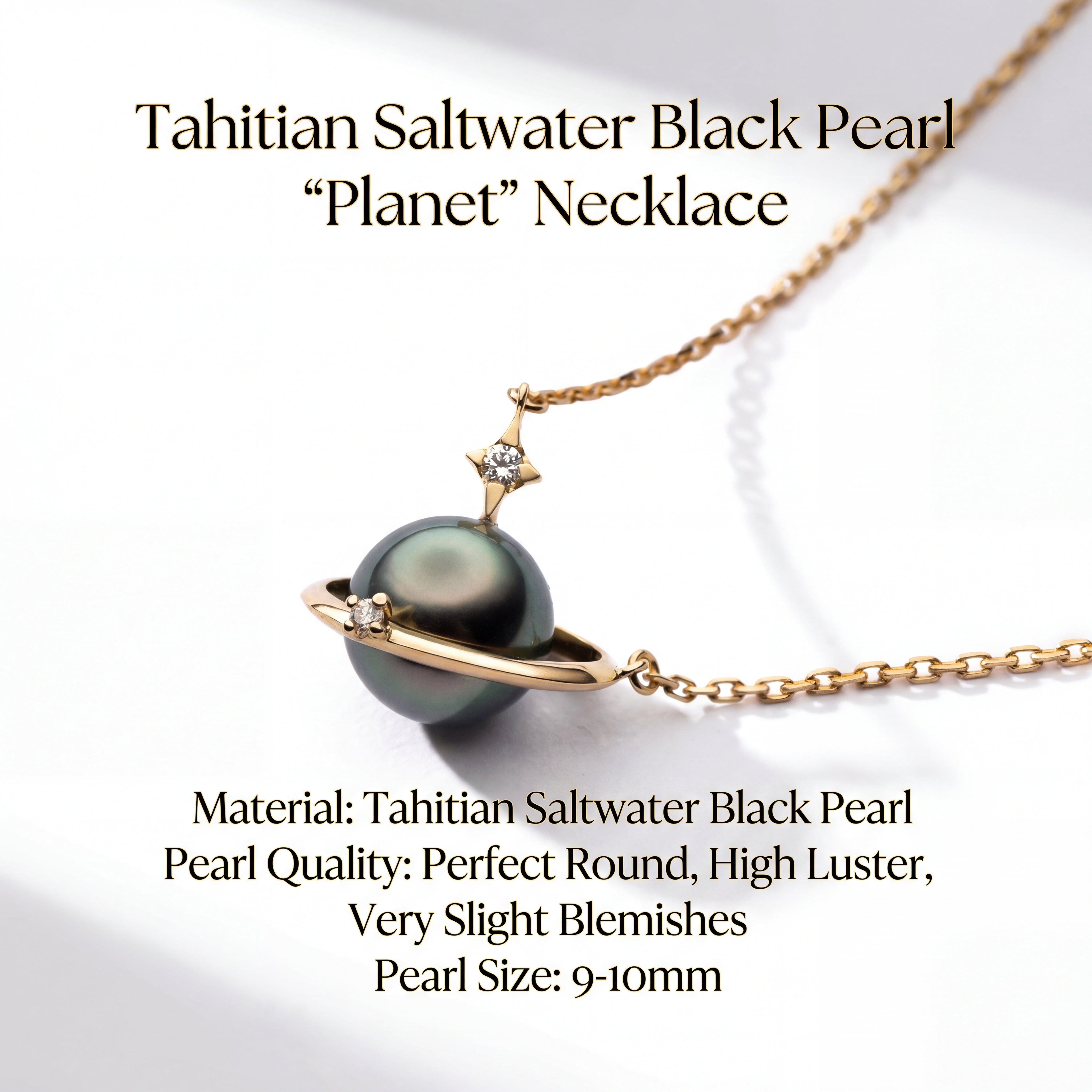 Handmade Tahitian Pearl Planet Necklace - Celestial Star Pendant