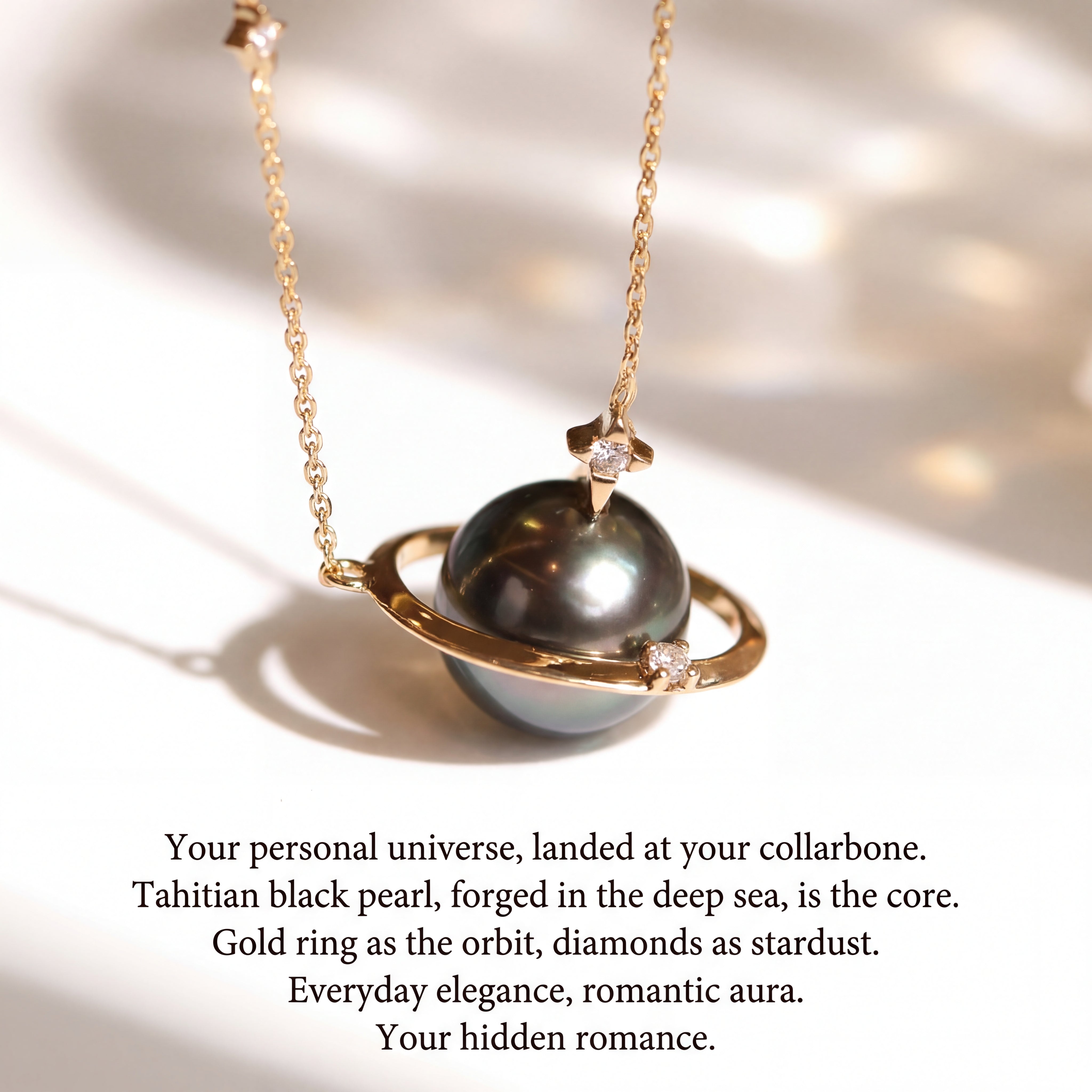 Handmade Tahitian Pearl Planet Necklace - Celestial Star Pendant