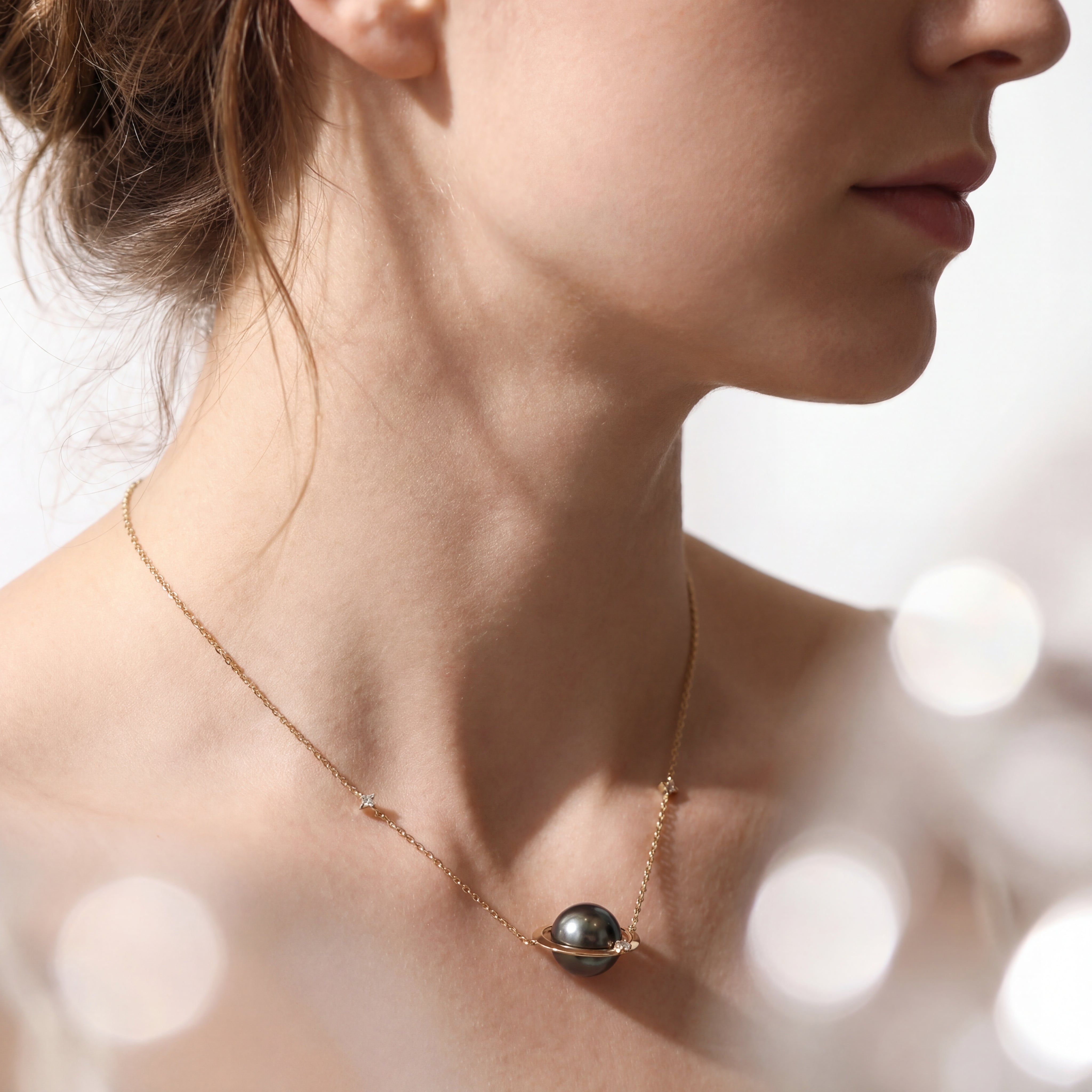 Handmade Tahitian Pearl Planet Necklace - Celestial Star Pendant