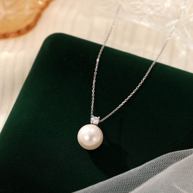 S925 Pure Silver Single Pearl Necklace, Collar Necklace