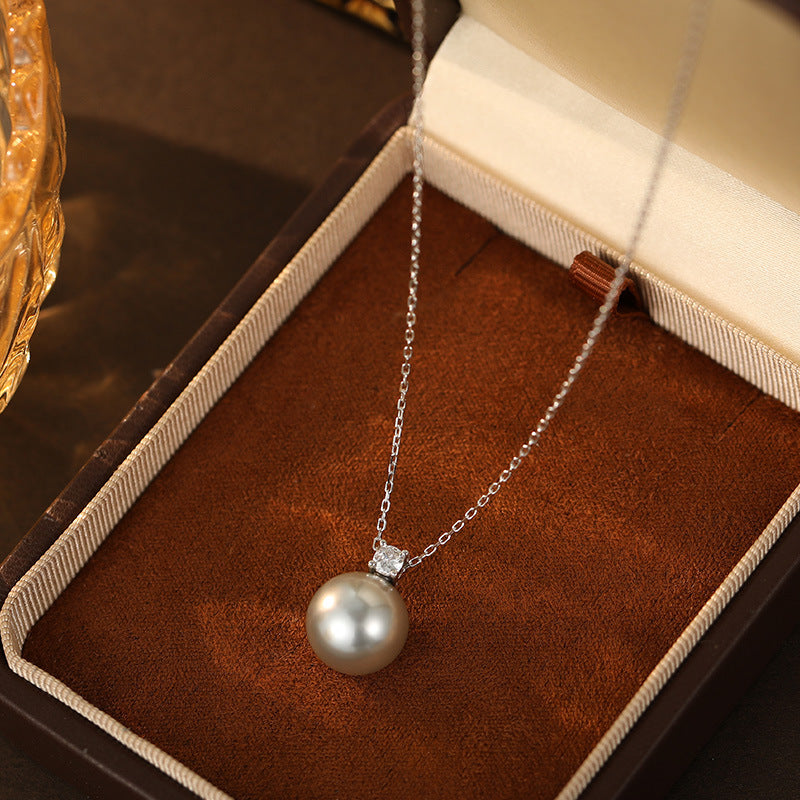 S925 Pure Silver Single Pearl Necklace, Collar Necklace