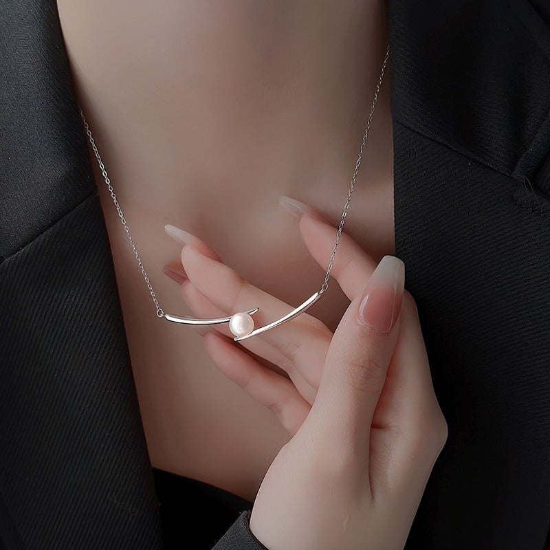 925 Sterling Silver Freshwater Pearl Necklace Collarbone Chain