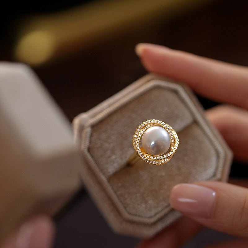 Natural Freshwater Pearl Rose Shape Ring Pearl Size 10mm
